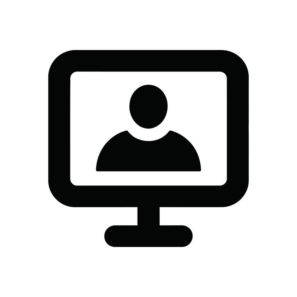Black computer monitor icon displaying a person, simple illustration on white background vector