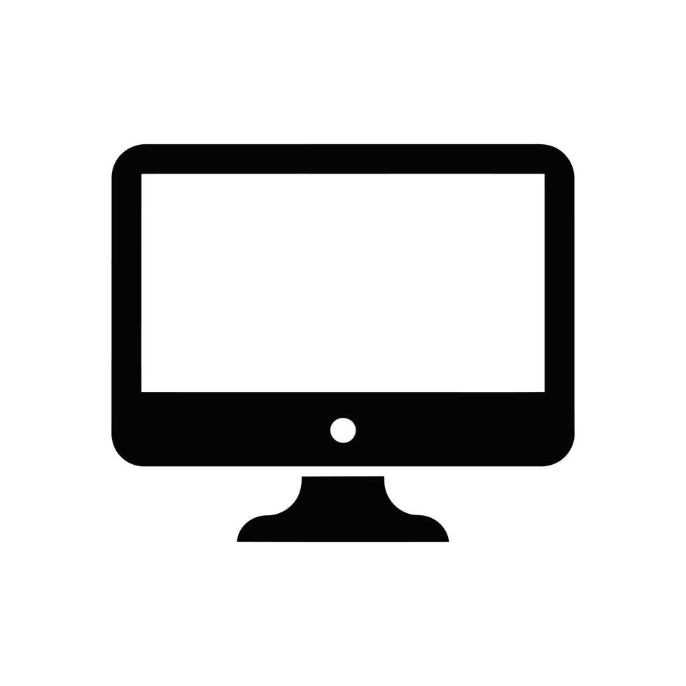 Black silhouette of a desktop computer with a white screen and white background vector