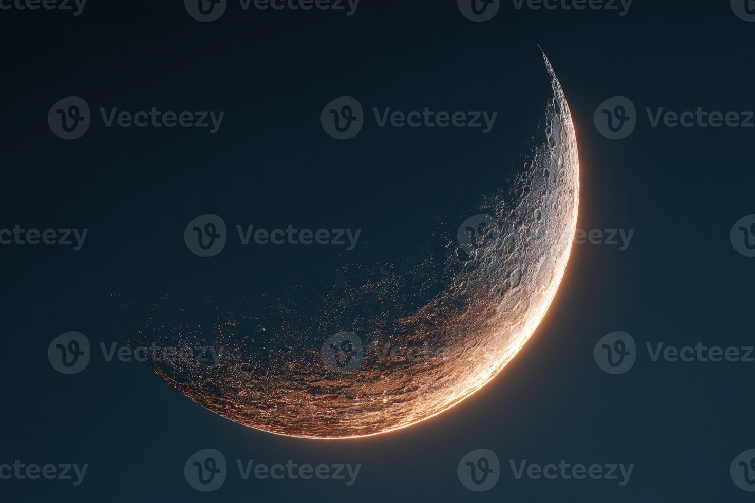 Glow of a crescent moon in the vast universe at twilight hours photo