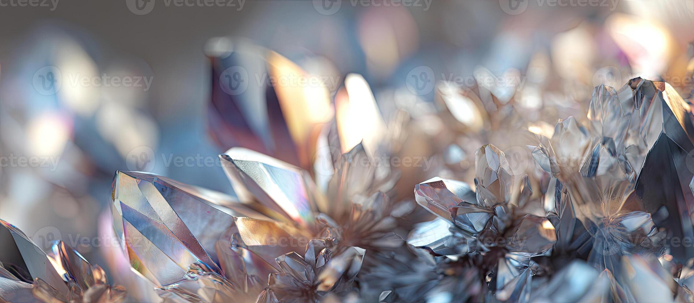 Macro shot of a cluster of iridescent crystals, refracting light with a soft focus effect photo