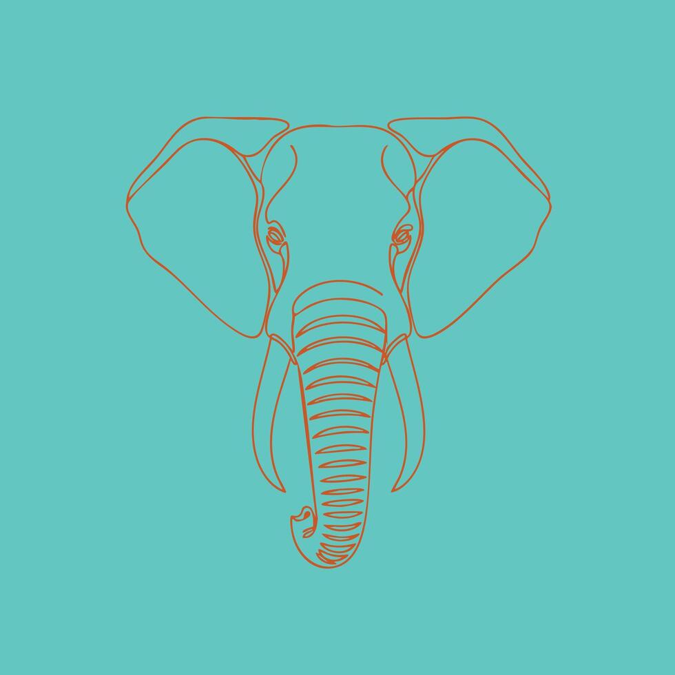 Minimalist Line Drawing of an Elephant Head with Large Ears and Curved Trunk on Solid vector