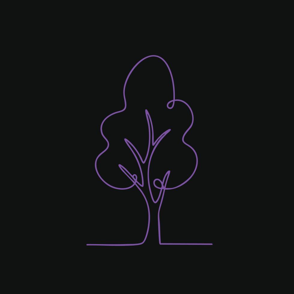 Minimalist neon line art of a tree with a dark emphasizing simplicity and elegance in design vector