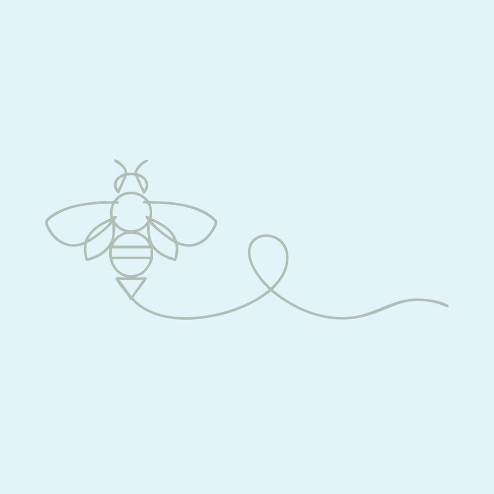 Minimalist line art of a bee with a looping tail on a soft pastel emphasizing simplicity and elegance vector