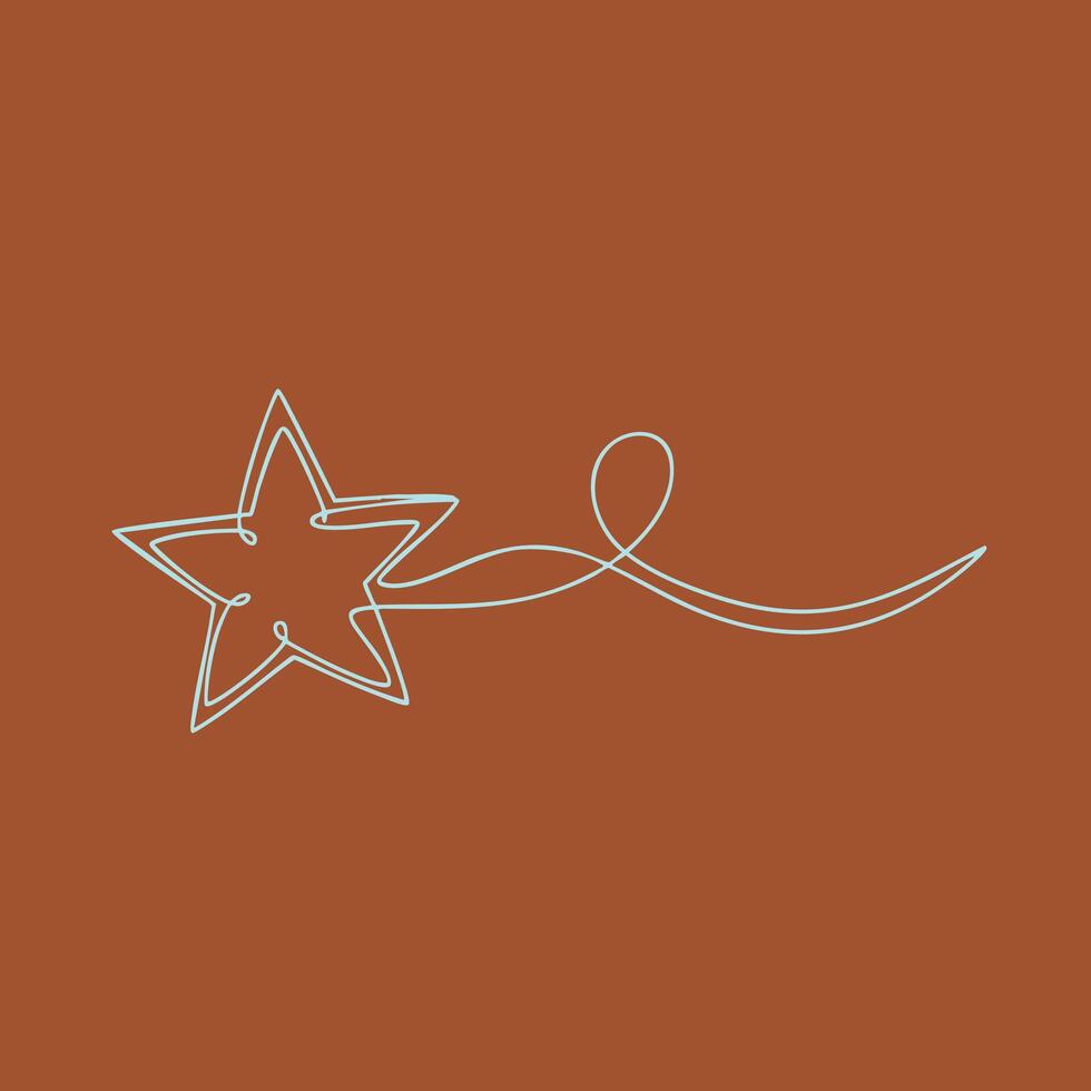 Minimalist wireframe star-shaped ornament with a trailing tail on a warm brown vector
