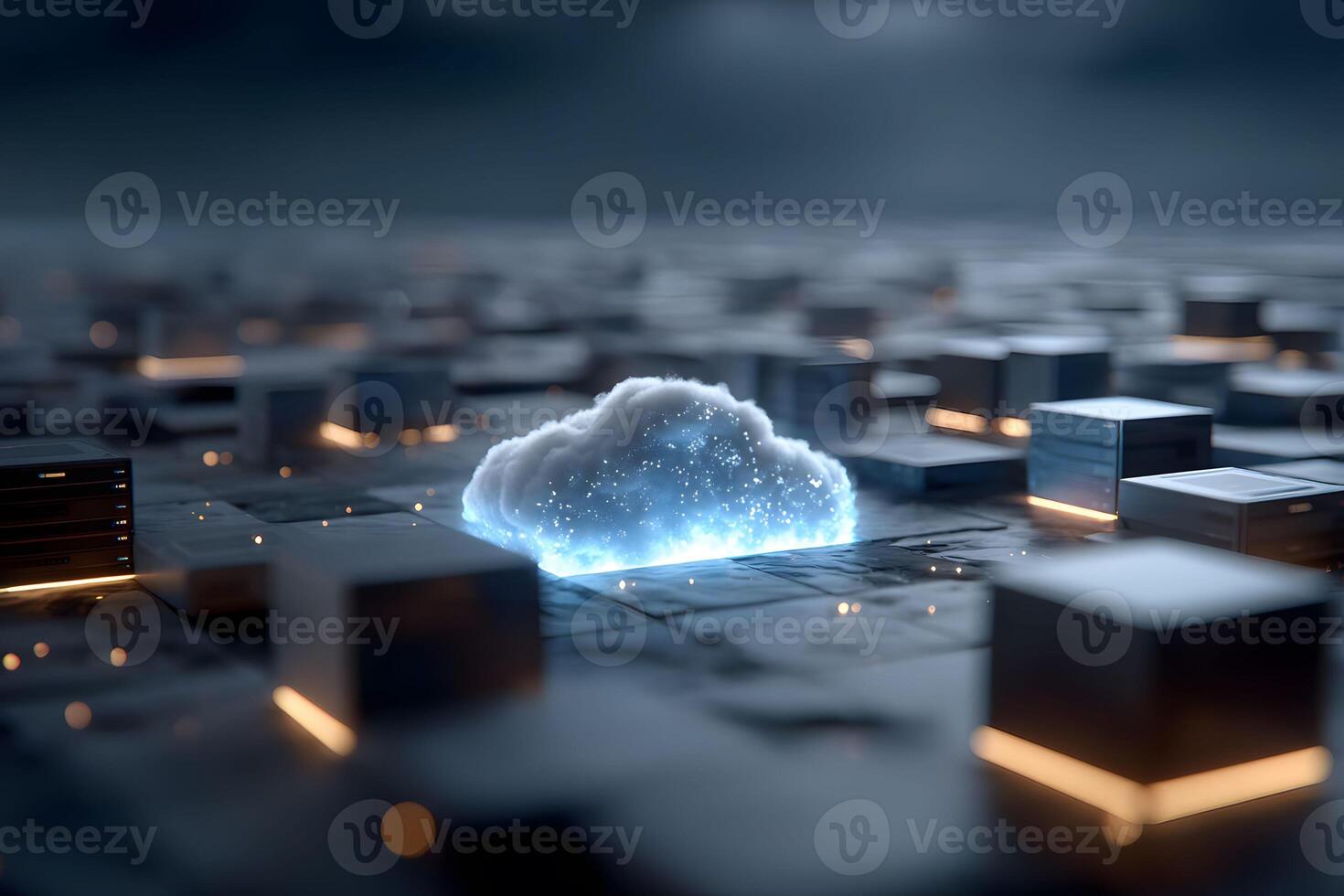 Futuristic Cloud Computing Concept with Digital Network and Data Visualization Elements photo