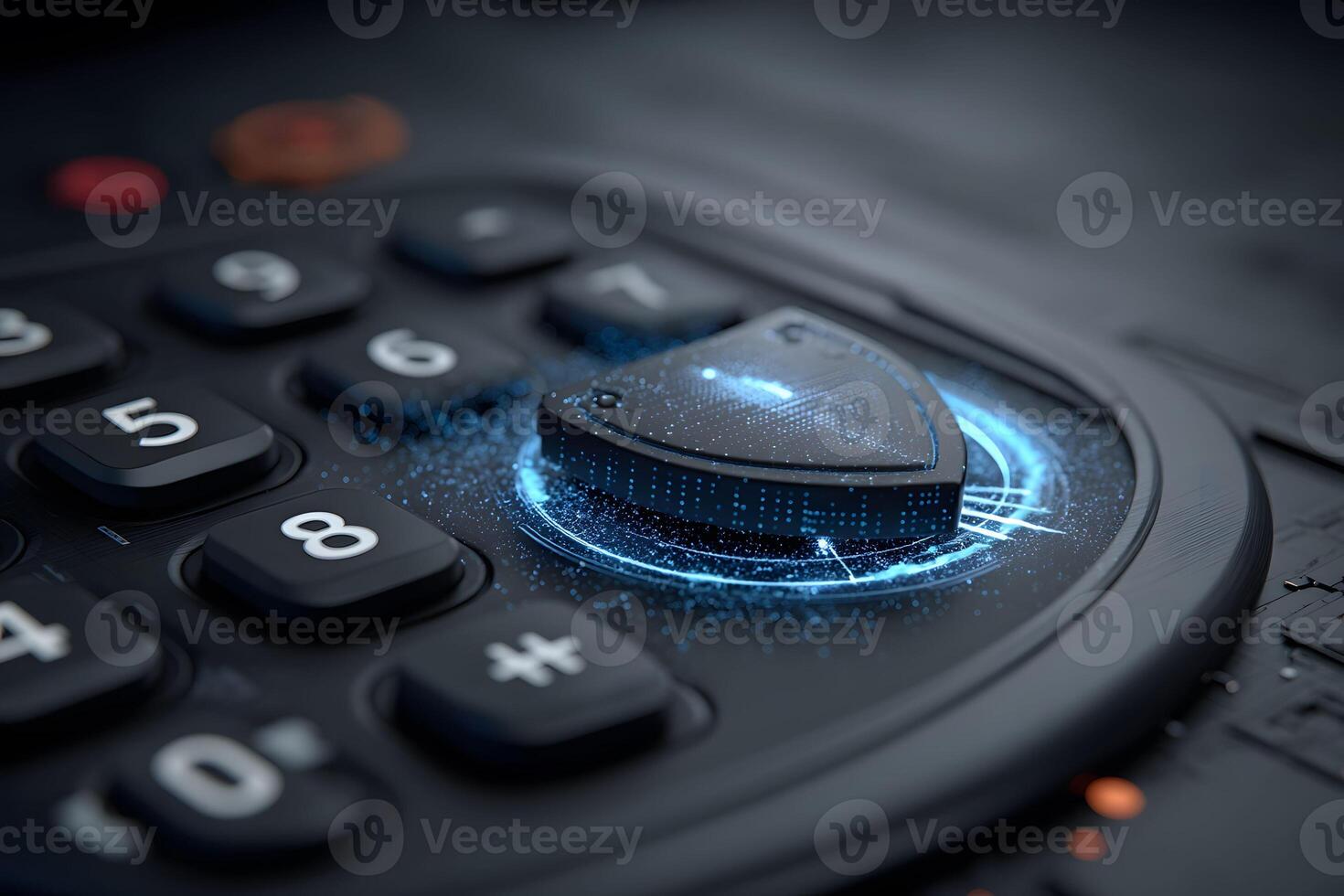 Futuristic Cybersecurity Concept with Digital Shield on Keypad Interface photo