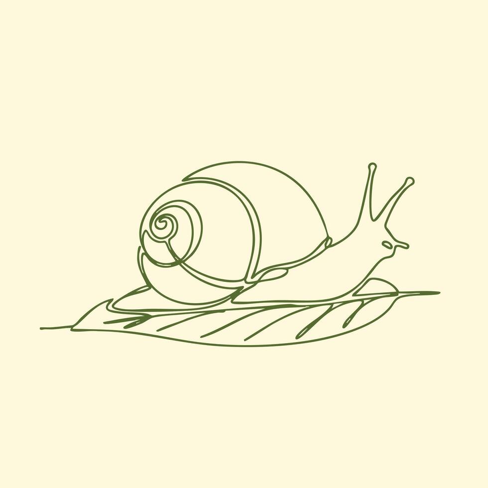 Minimalist line drawing of a snail on a leaf with a plain emphasizing simplicity and elegance vector