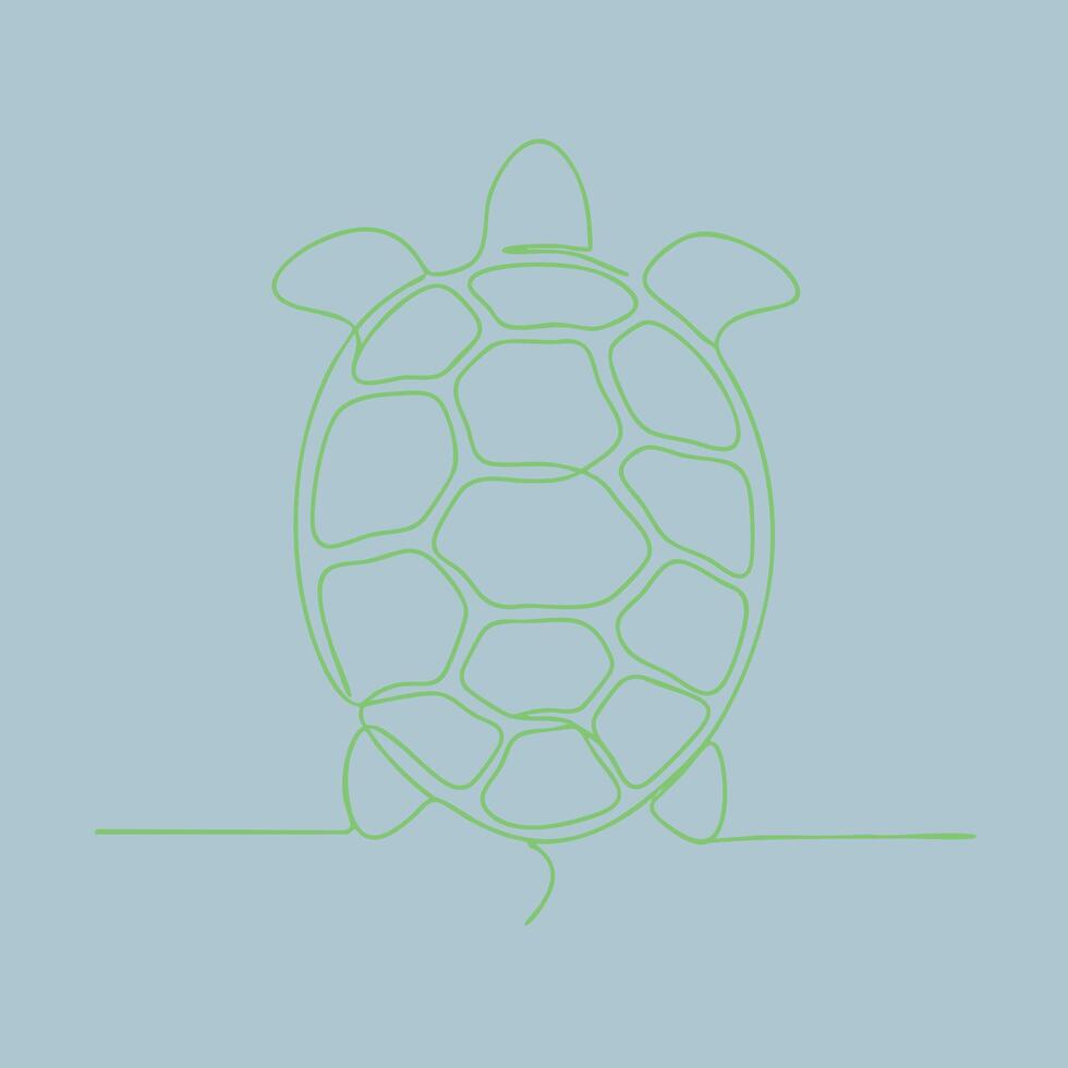 Minimalist Line Drawing of a Turtle with a Simple Outline on a Light Blue vector