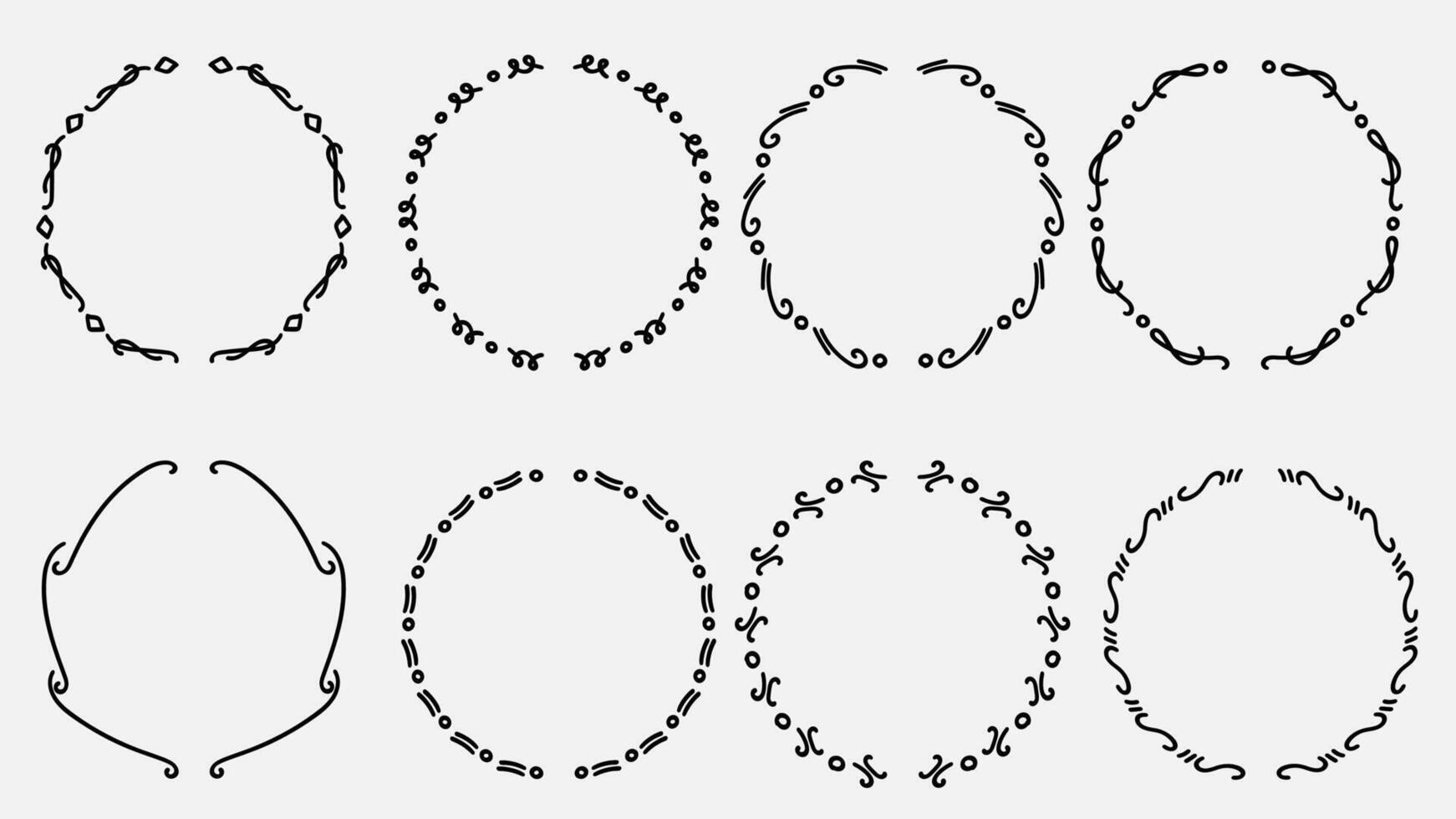 Set of Hand Drawn Circle Frames and Botanical Dotted Borders vector