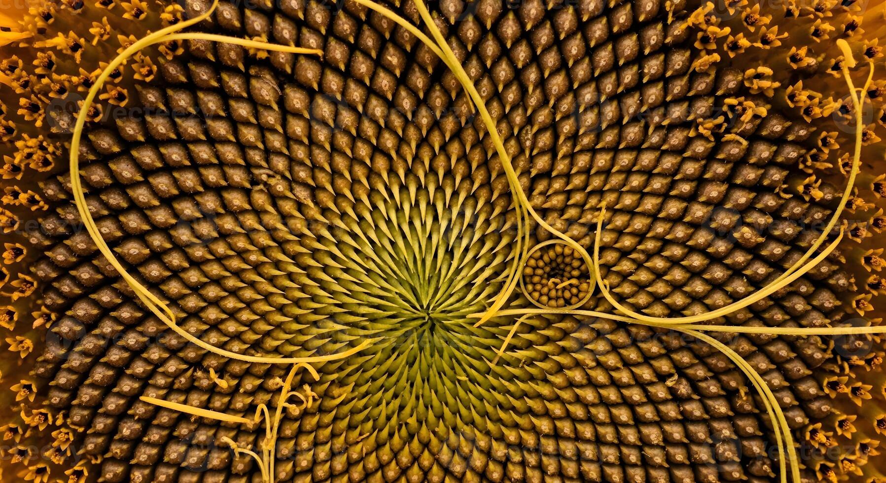 Macro of a sunflower showing fibonacci sequence. photo