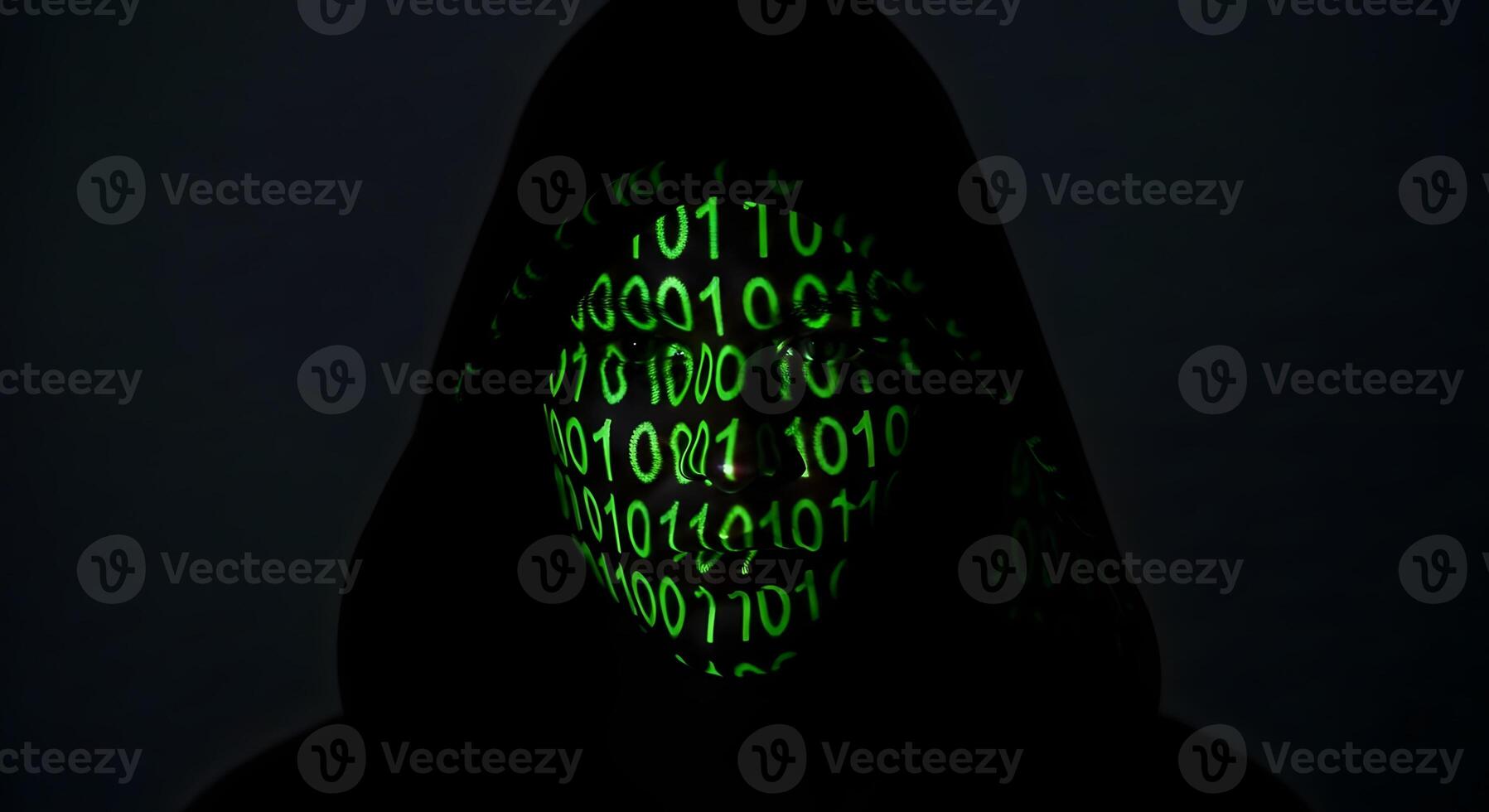 Anonymous hacker with binary code on their faces photo