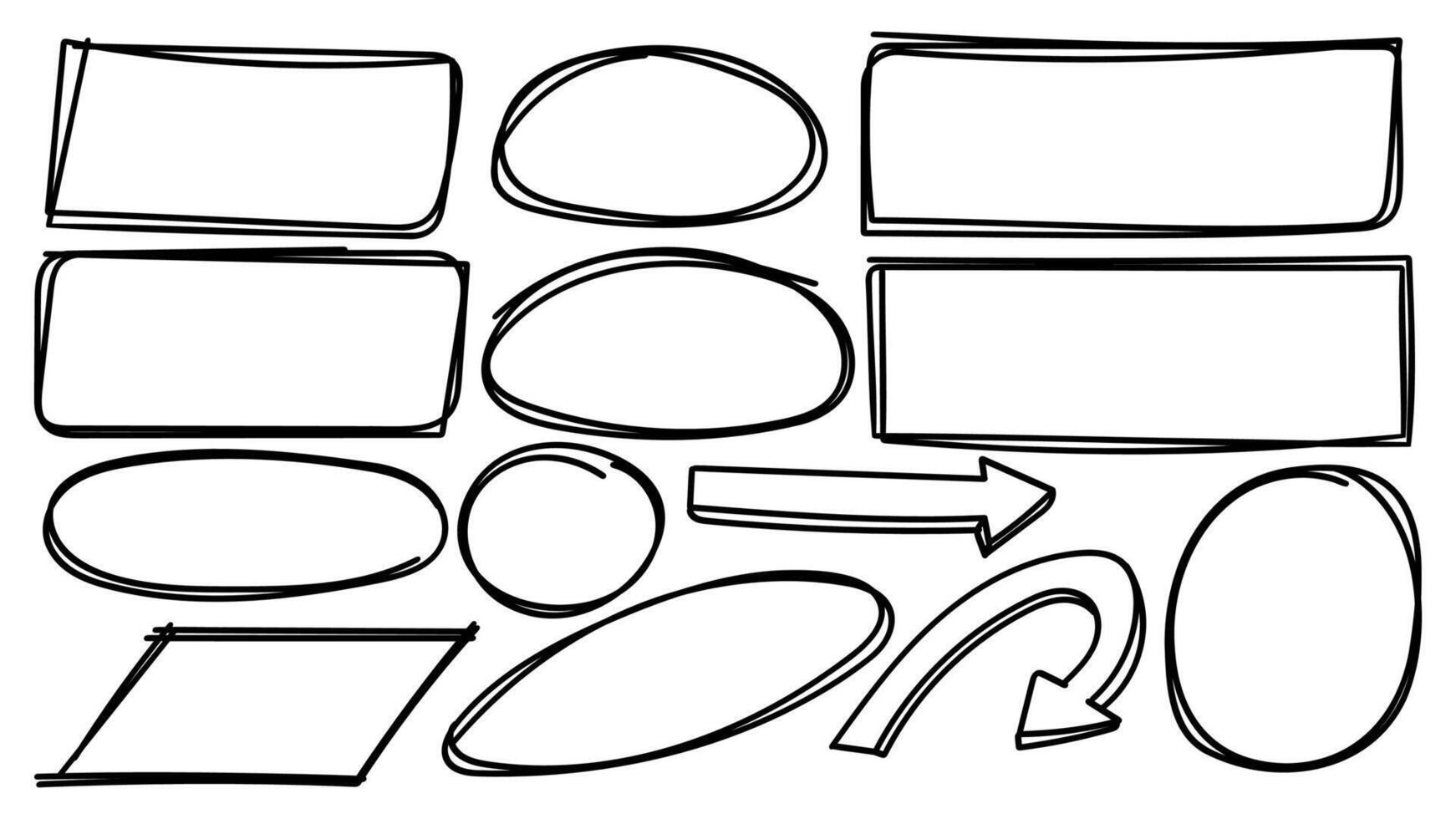 garabatear mano dibujado línea formas colección con rectángulo, círculo, elipse, y flecha elementos. ilustración vector