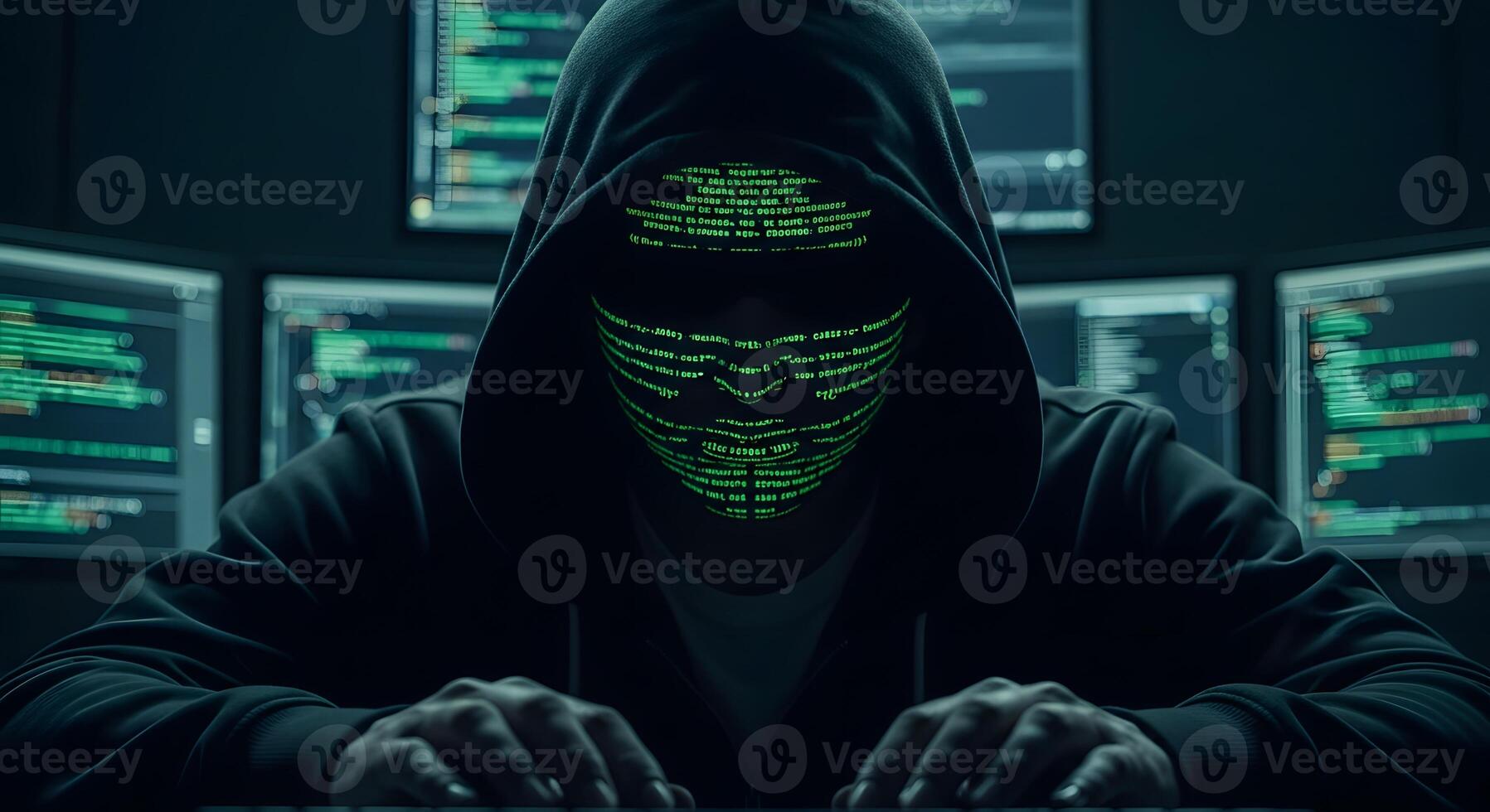 anónimo hacker en un capucha con código foto