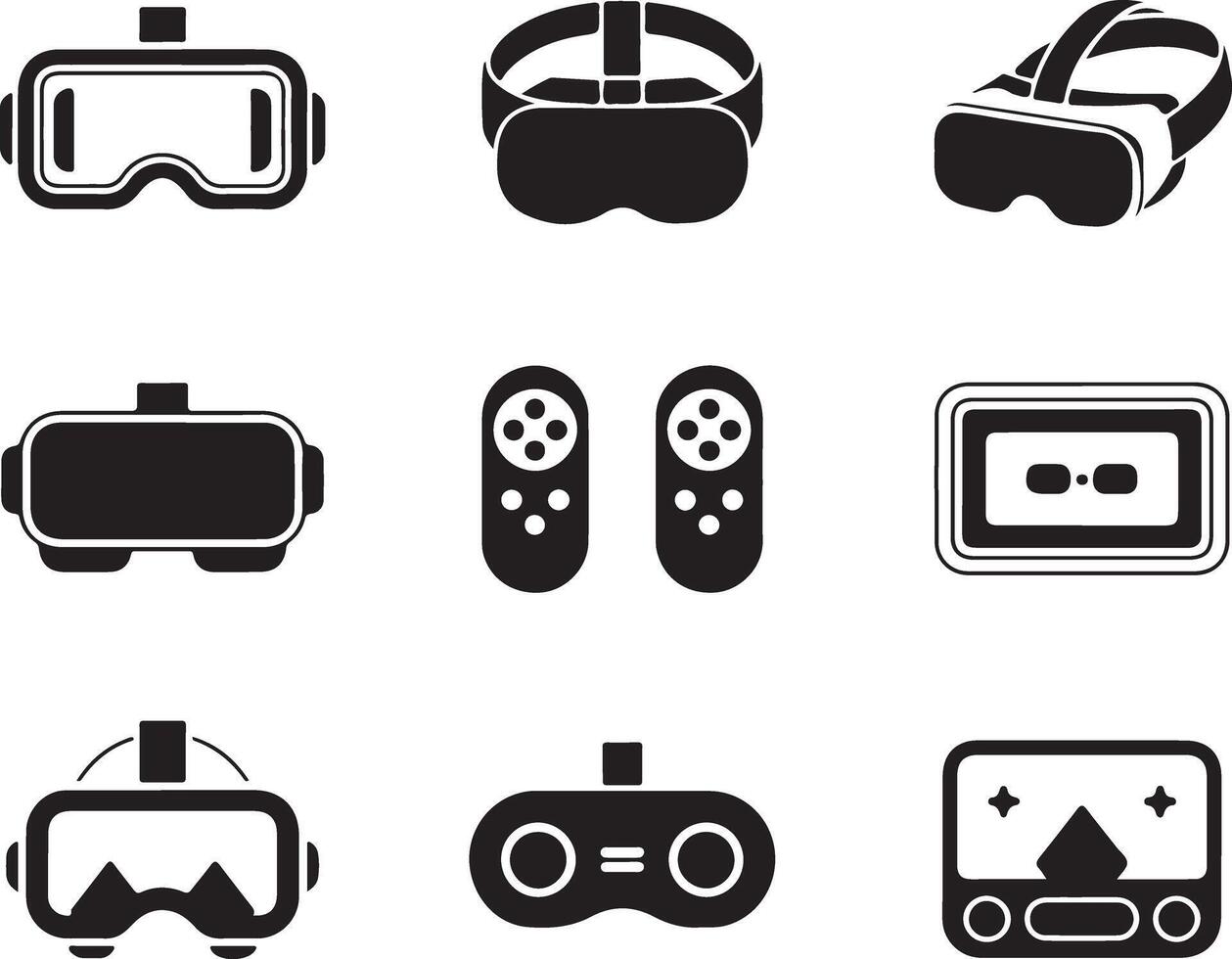 Vr Gaming Icons Set For Augmented Reality Virtual Gaming Metaverse And Simulation vector