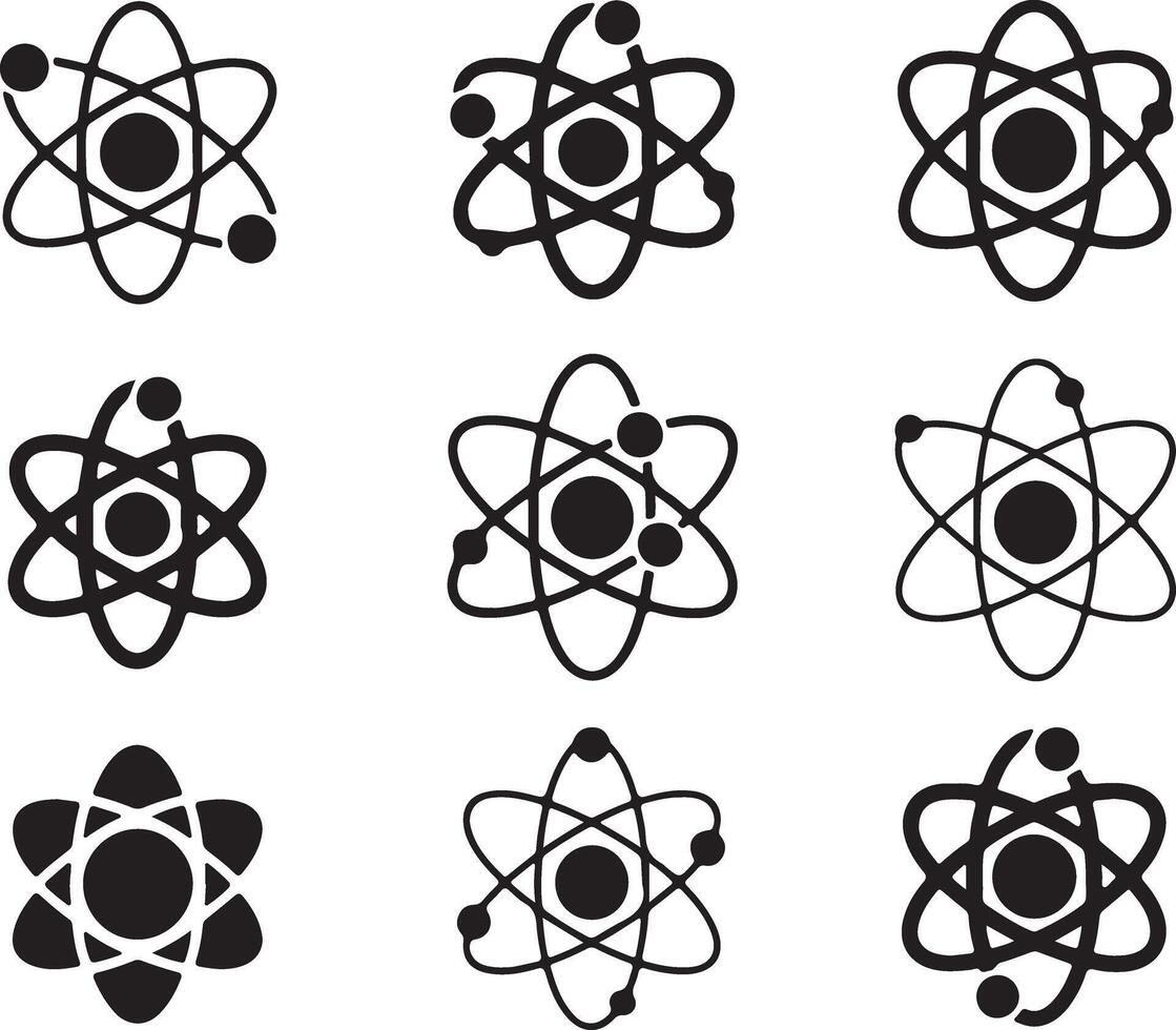 Atom Symbol Collection. Nuclear Physics Element. Molecule Structure Icon Set vector