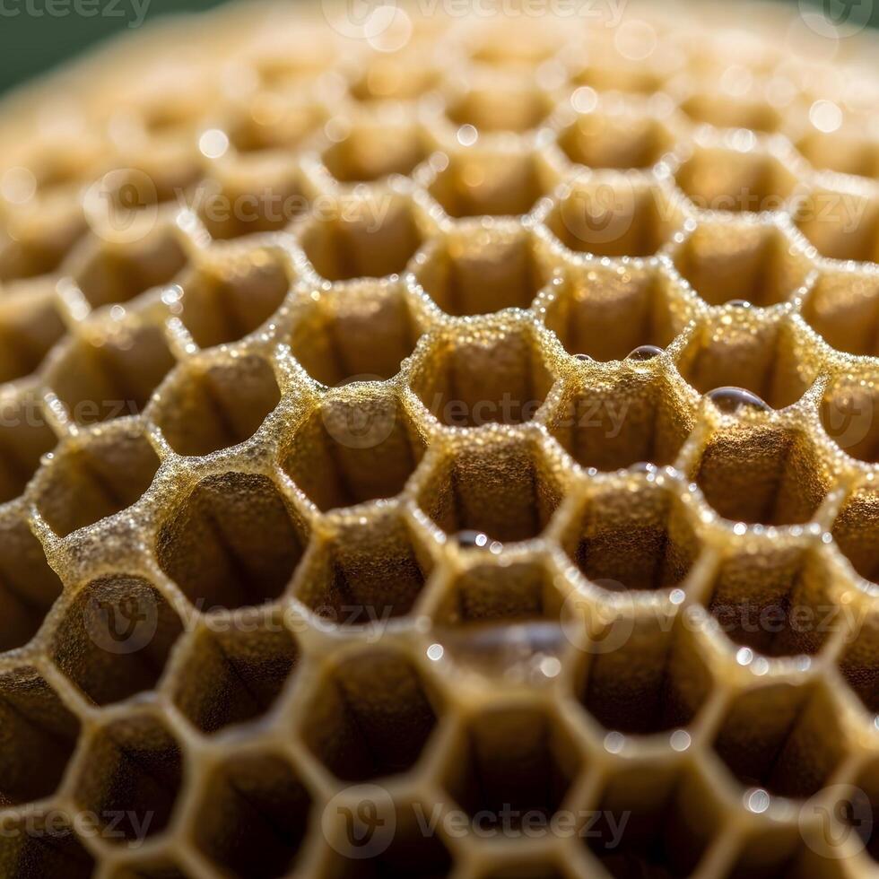 Intricate Macro Perspective on Honeycombflora Texture Illuminated by Sunlight and Gentle Bokeh, Revealing Natural Organic Patterns and Delicate Structural Detail. photo