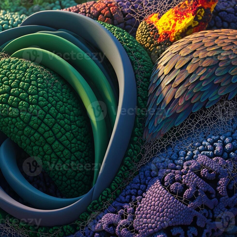Intricate Macro Close-Up Organic Animal Forms with Vividly Surreal Textures and Enchanting Curves, Creating a Poetic Exploration of Nature's Essence photo