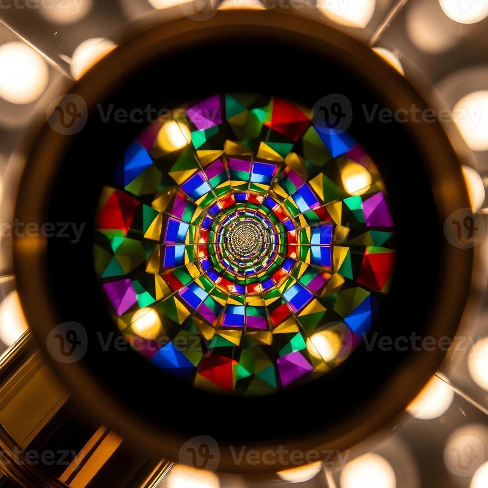 Vibrant Kaleidoscopic Macro A Luxurious Interplay of Colorful Geometric Reflections, Soft Lighting, and Deep Bokeh Embodying Intricate Artistic Detail photo