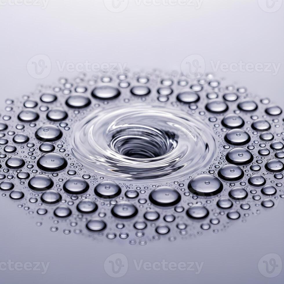 Ultra High-Definition Macro Capture of a Mesmerizing Swirling Vortex, where Reflective Water Droplets and Ambient Lighting Create a Liquid Masterpiece. photo