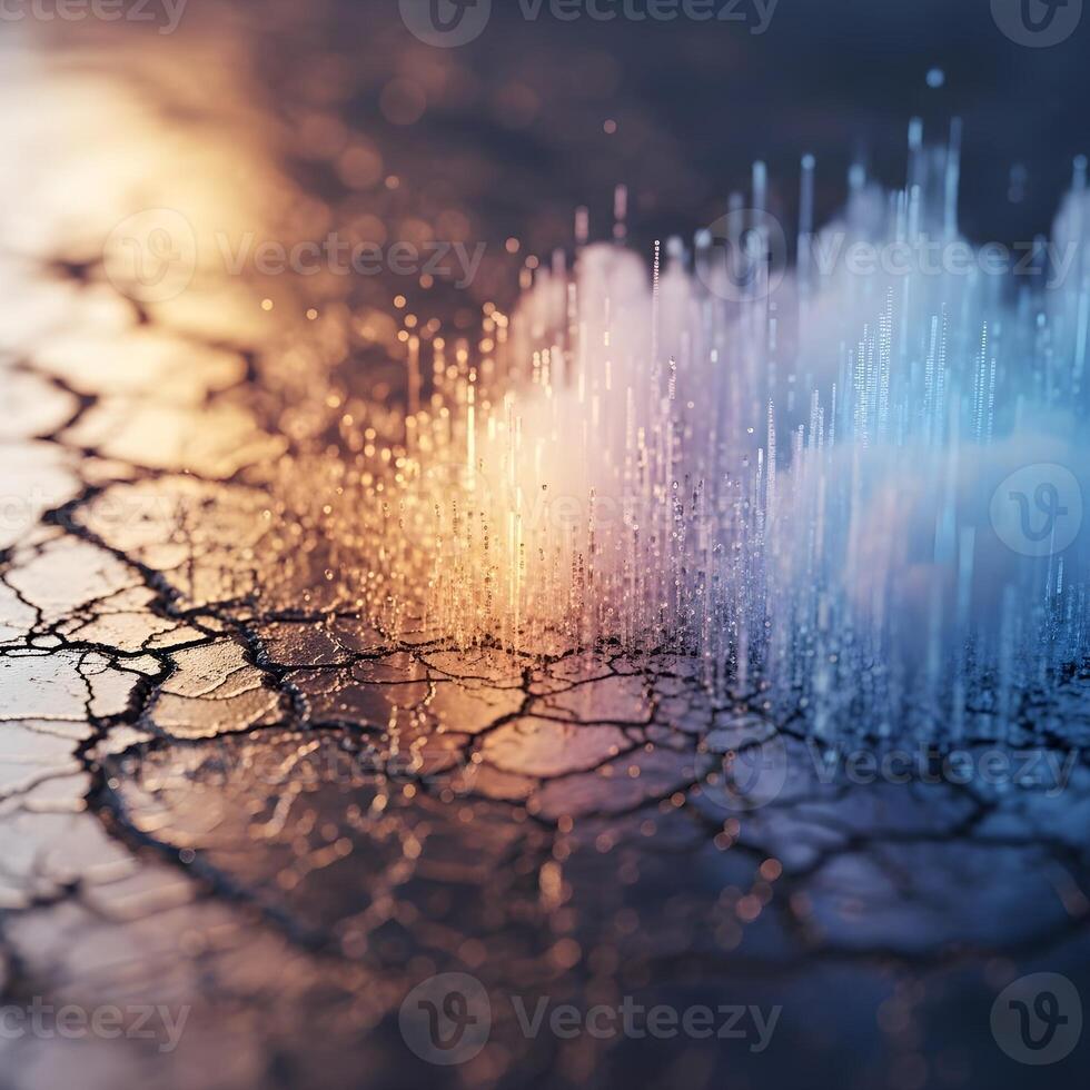 A macro glimpse of dissolving solids transitioning into intricate digital dreamscapes with ethereal gradients, shimmering reflections, and subtle textural fusion. photo
