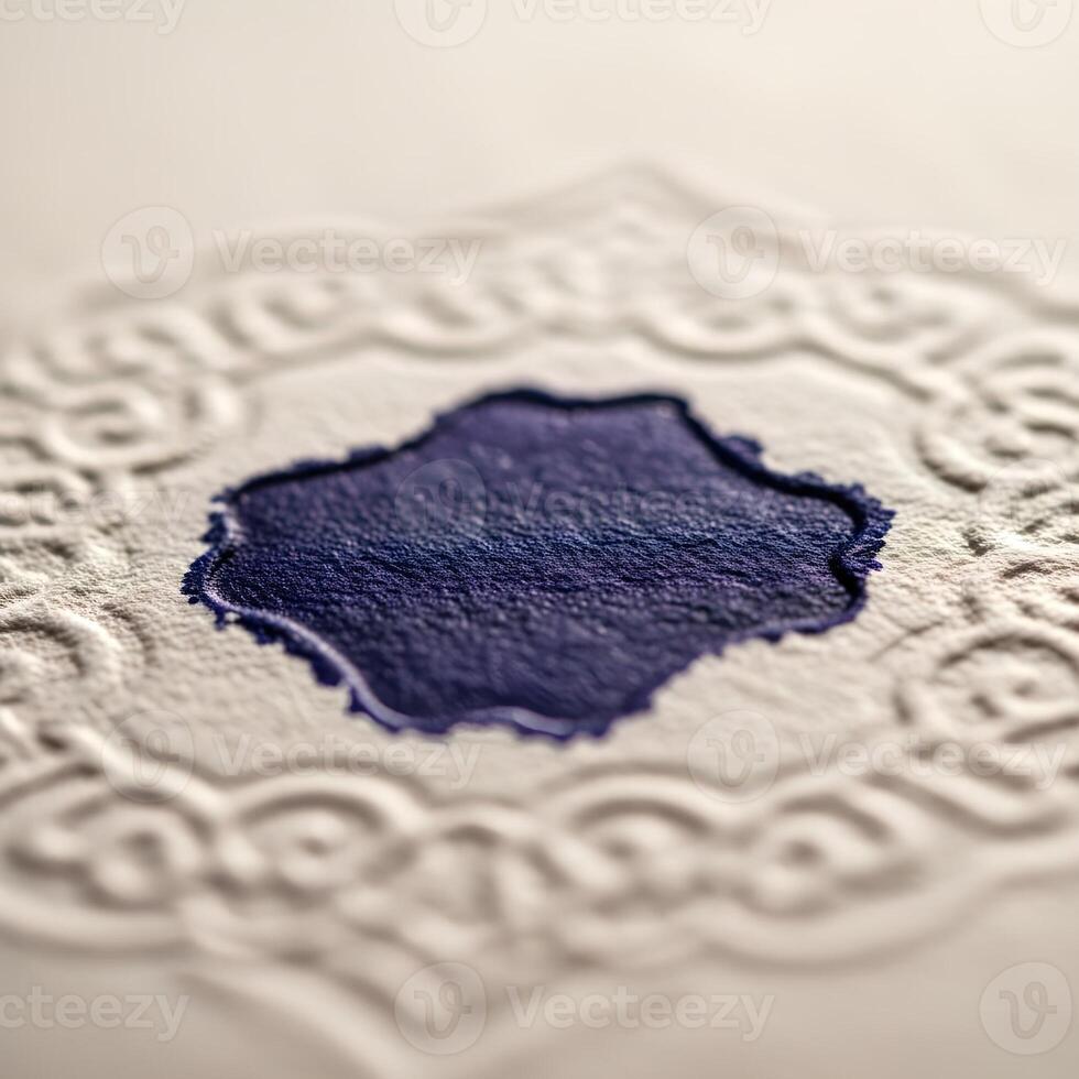 An Exquisite Macro Close-Up Delicate Ink Imprint, Textured Paper, and Subtle Embossed Patterns Bathed in Refined, Soft Ambient Lighting Delight photo