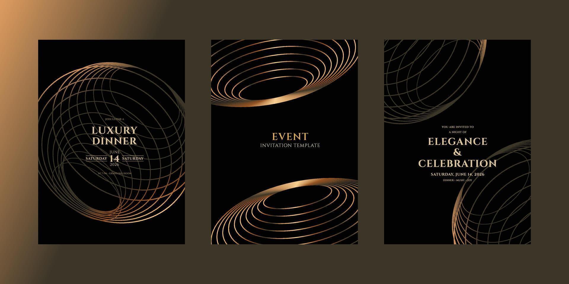 Elegant Event Invitation Templates Black Gold Abstract Design vector