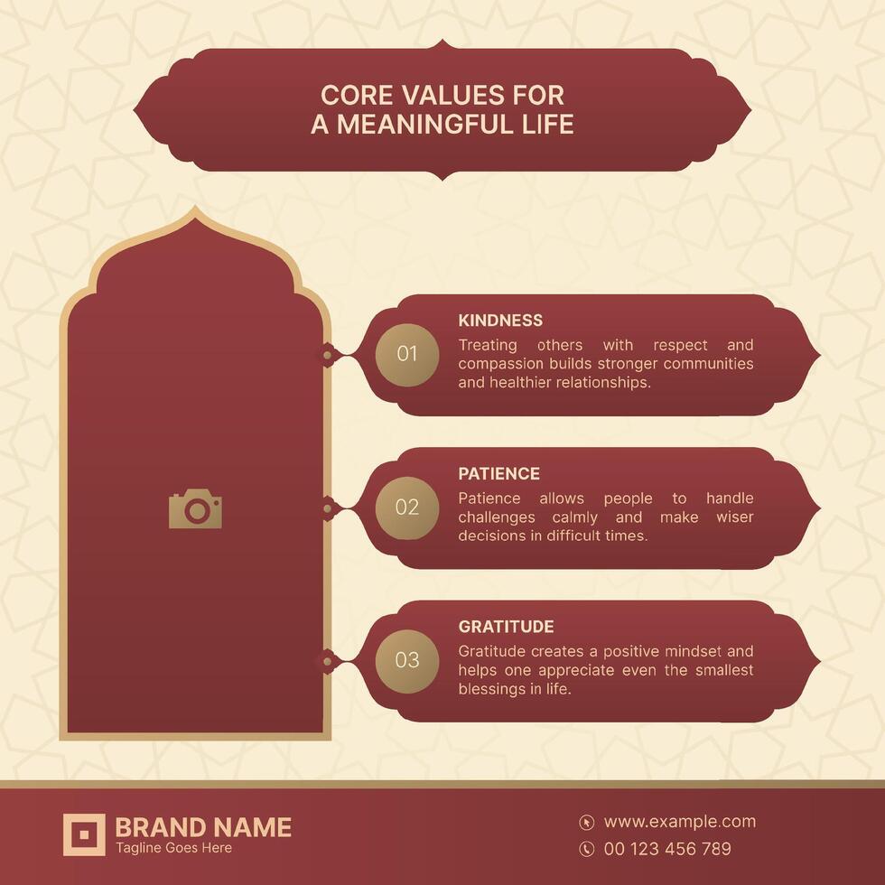 Islamic Infographic Template with Arabic Design Elements and 3 Data Points vector