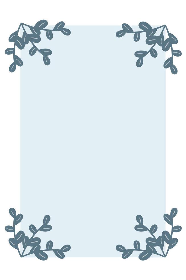 A blue square frame background with a bunch of leaves on it. vector