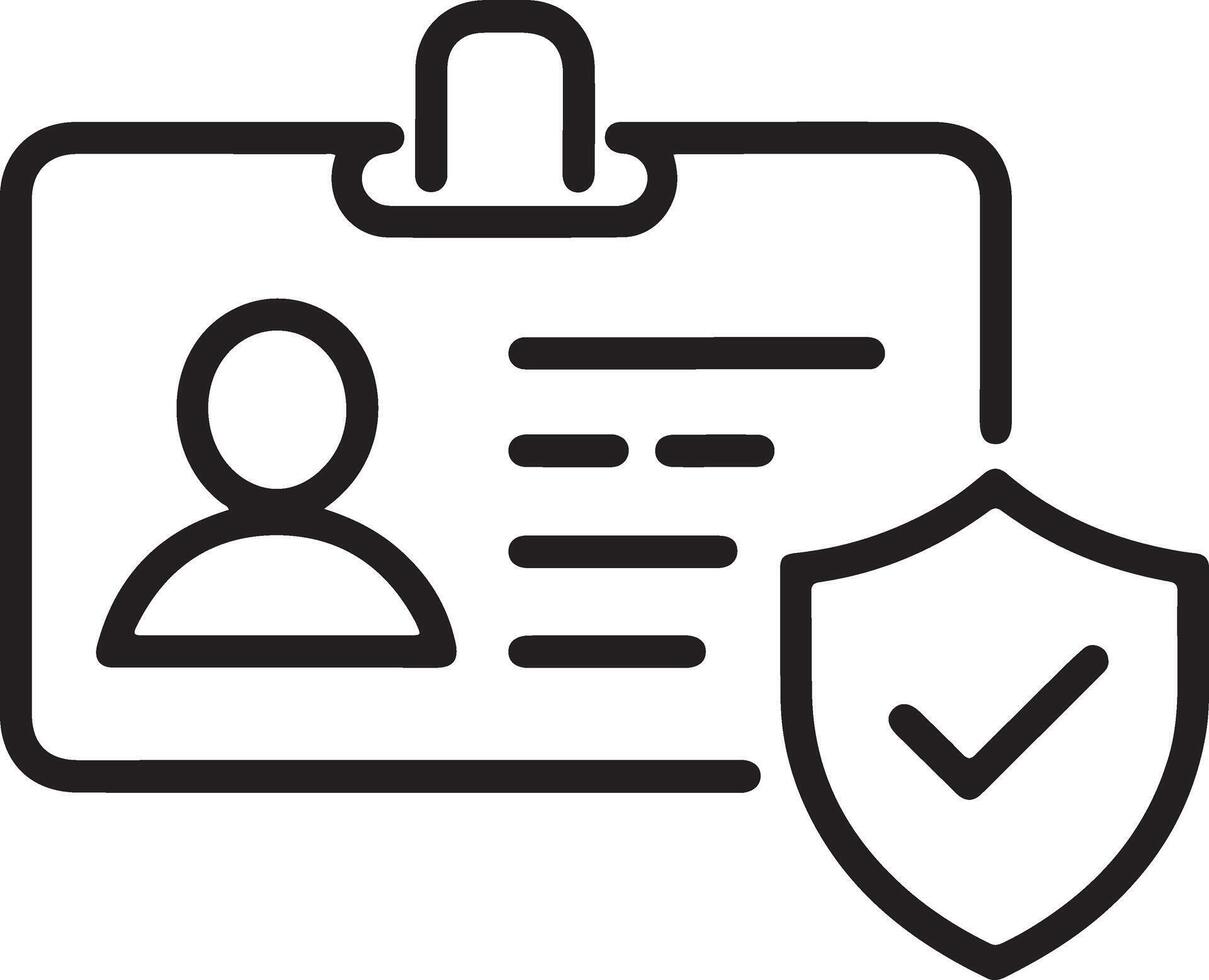 Secure identification badge with shield and checkmark icon representing security and verification vector