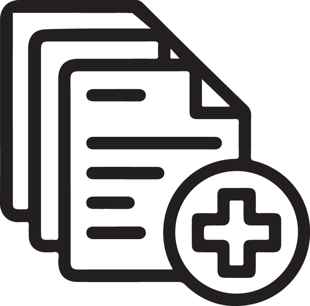 Icon representing adding new document or medical record with a plus sign vector