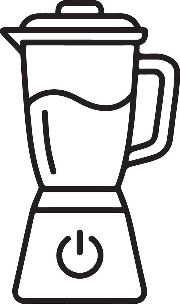 Simple line drawing icon of a blender with a power button and liquid inside vector