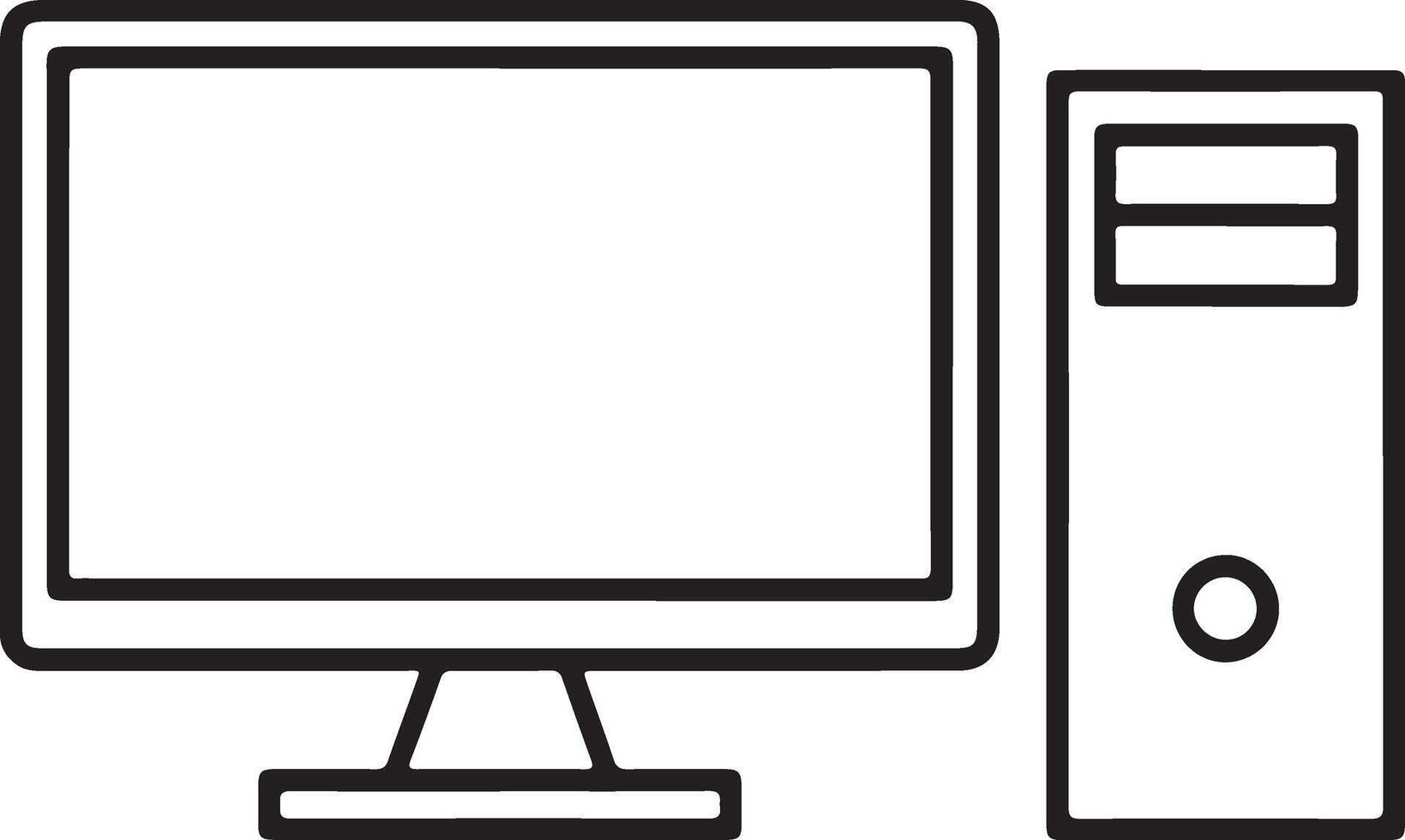 Simple outline icon of a desktop computer with monitor and tower unit vector