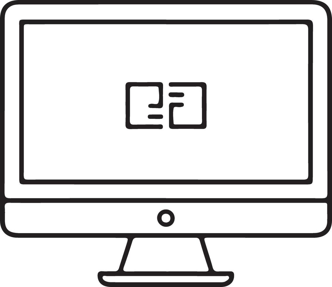 Simple line art icon of a computer monitor displaying a document symbol vector