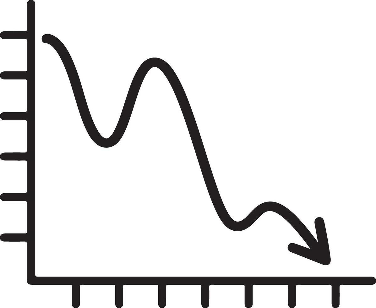 Simple hand drawn line graph showing a downward trend with an arrow indicating decline vector