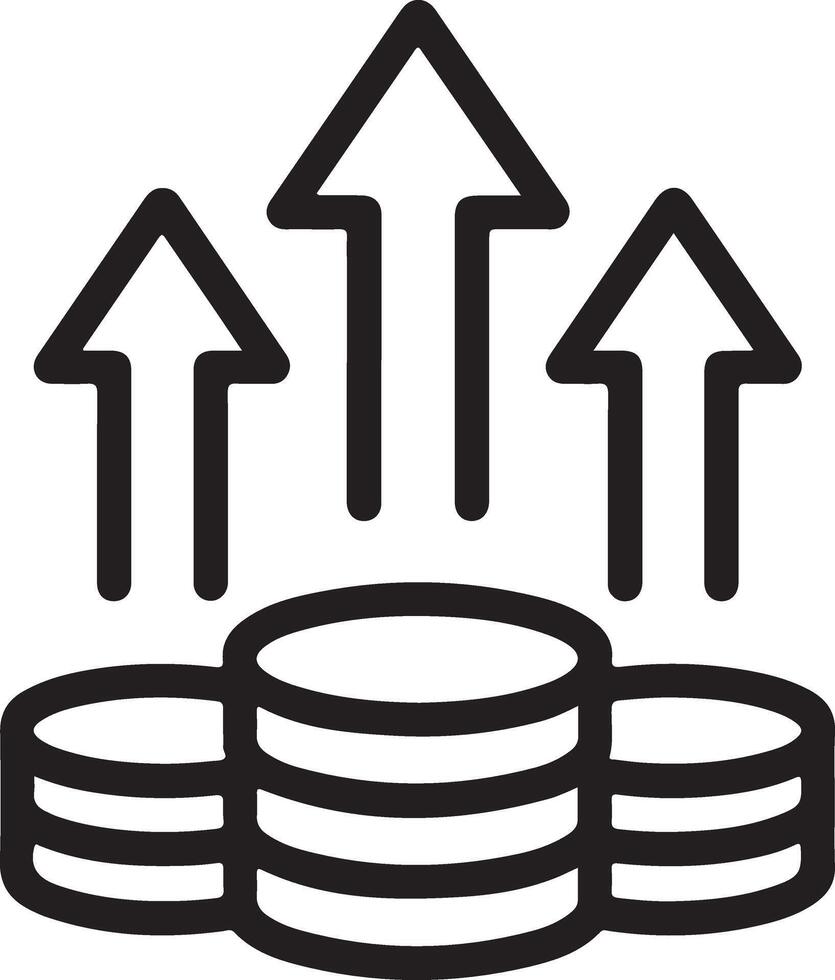 Three stacks of coins with upward pointing arrows symbolizing financial growth and success vector