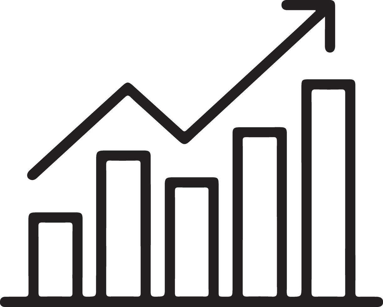 Simple hand drawn bar chart with an upward trending arrow indicating growth and success vector