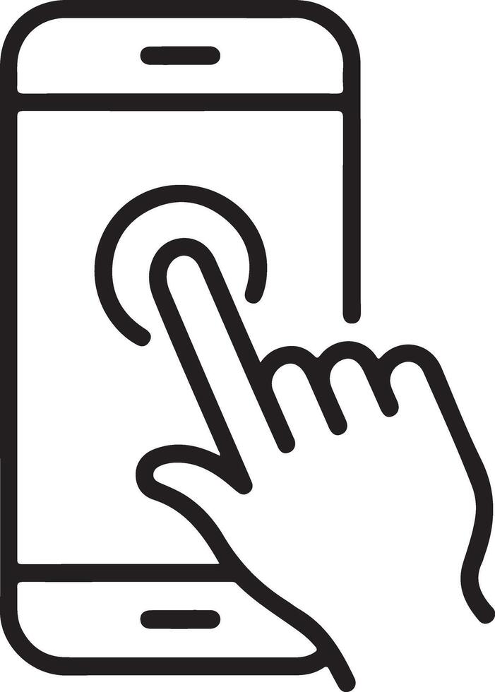 Simple line icon of a finger tapping on a smartphone screen vector