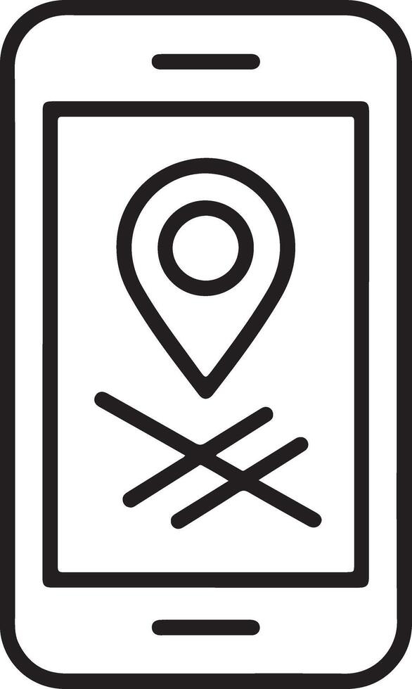Smartphone screen displays a location pin icon crossed out indicating no service or signal vector