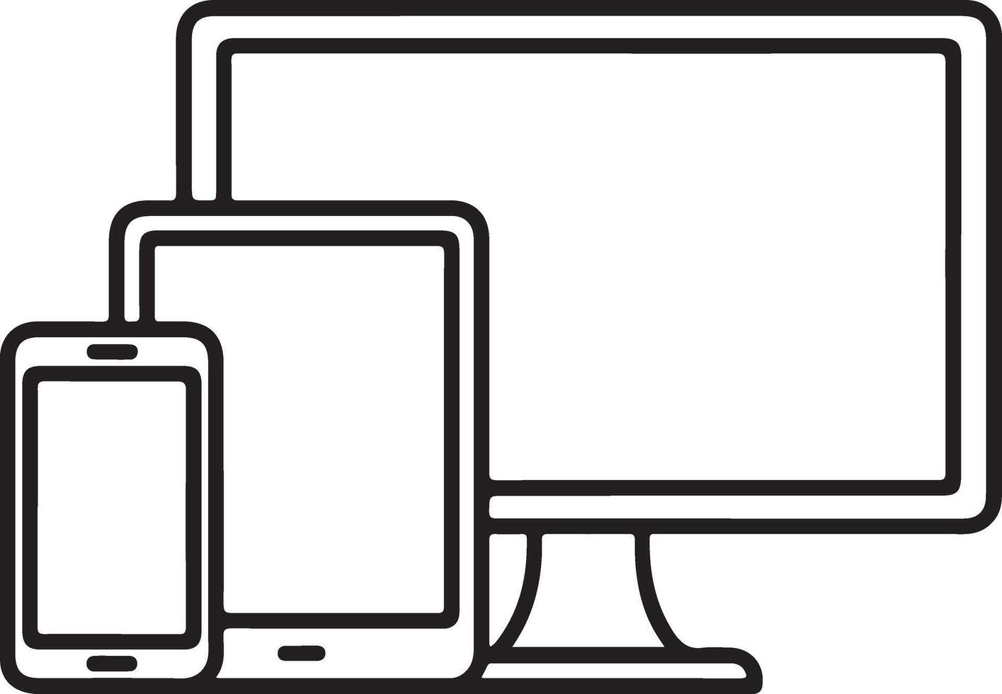 Clean line art illustration of a smartphone tablet and computer monitor screen devices vector