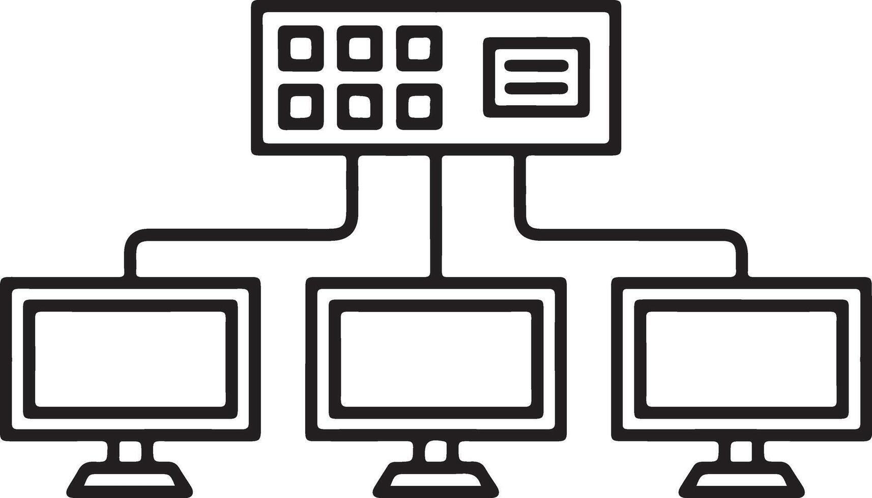 Simple network diagram showing a server connected to three desktop computers vector