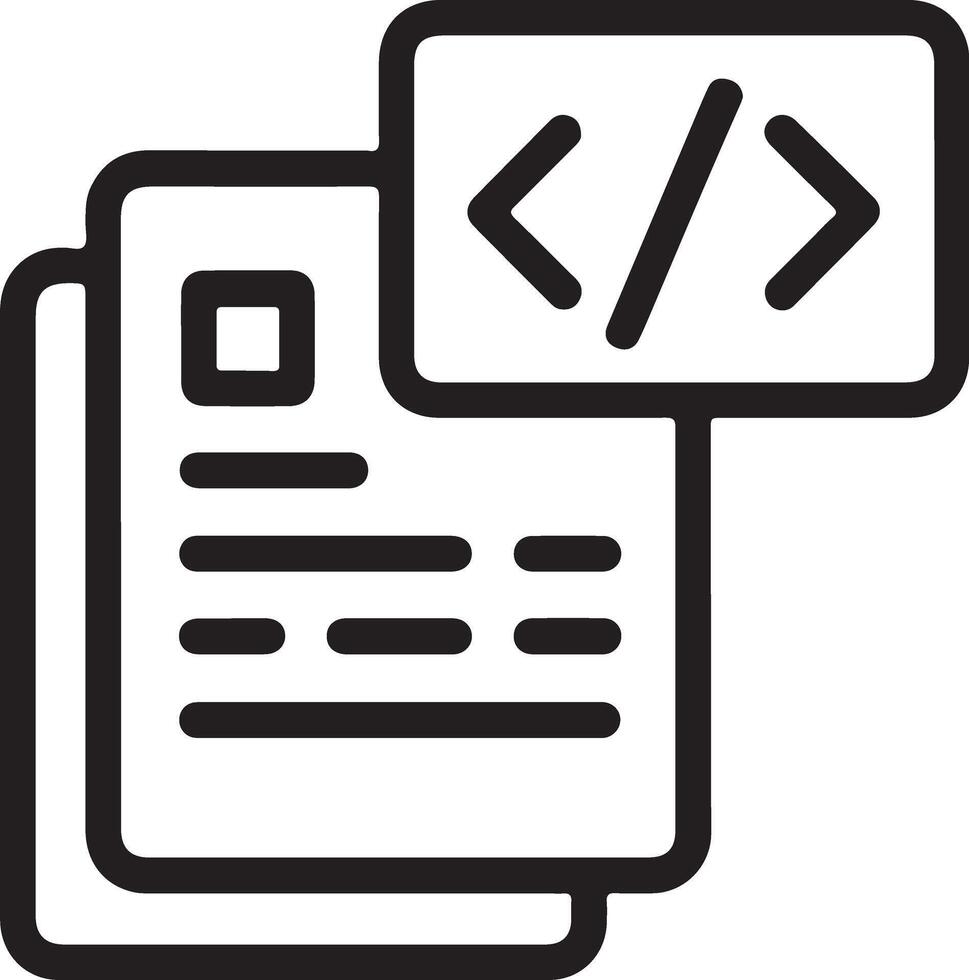 Simple line icon representing code snippet and document stack for programming and development vector