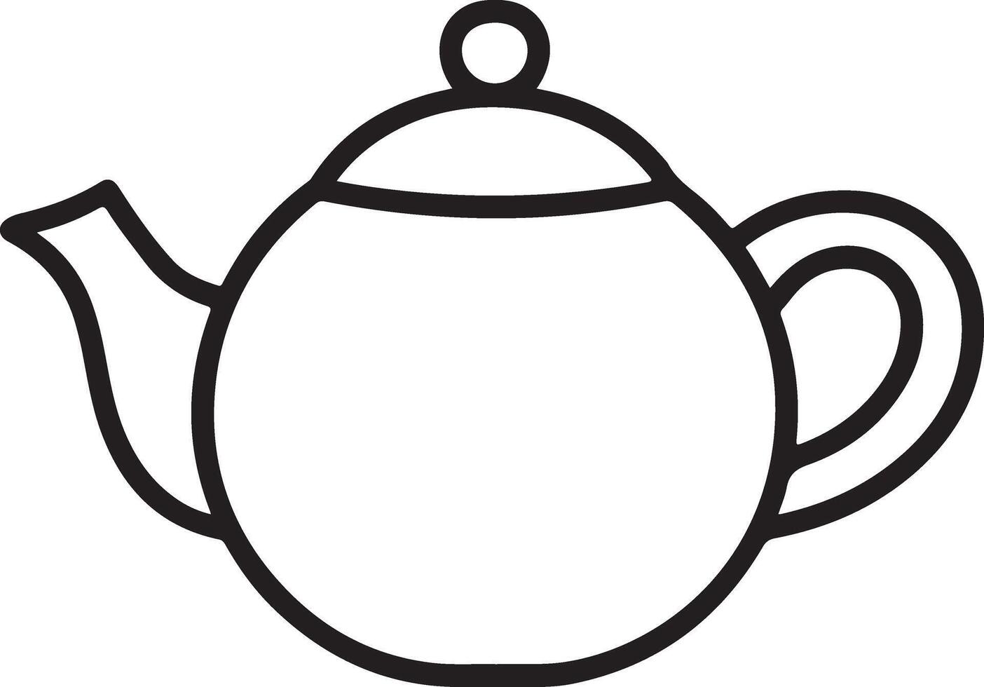 Simple line art drawing of a round teapot with handle and spout vector