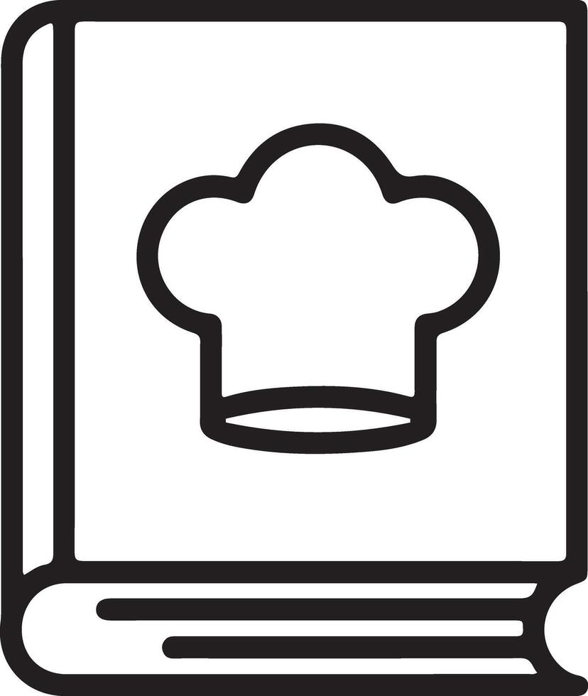 Simple line art icon of a cookbook with a chef hat on the cover vector