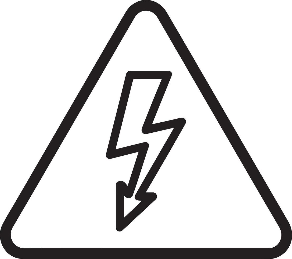 Black and white warning triangle symbol with a lightning bolt indicating high voltage danger vector
