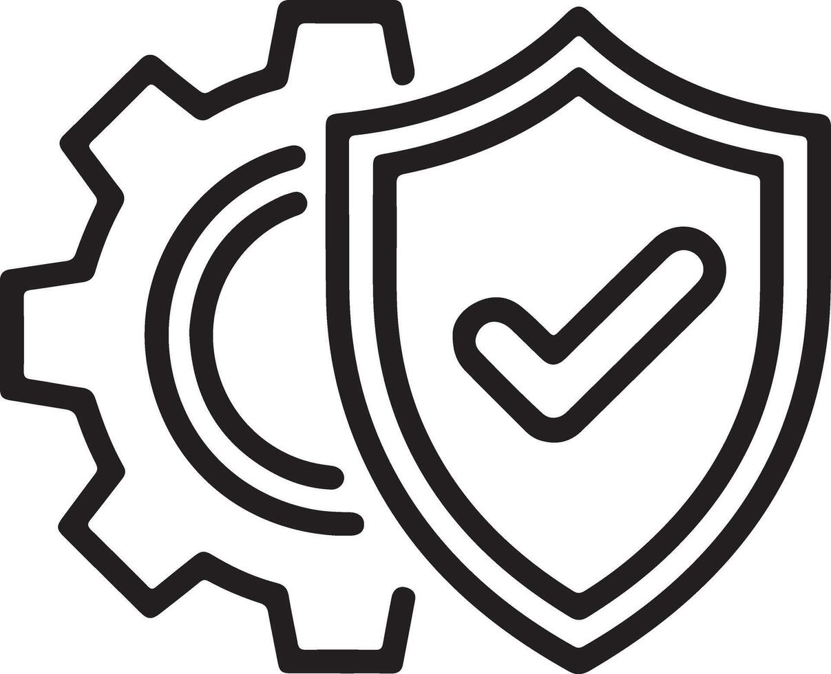 Icon representing secure system protection and operational efficiency with a shield and gear vector