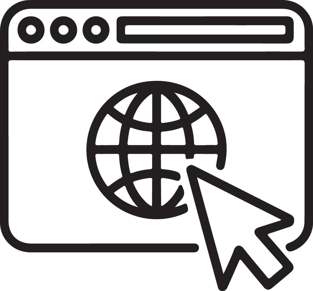 Digital browser window with globe icon and cursor pointer symbolizing internet access and navigation vector