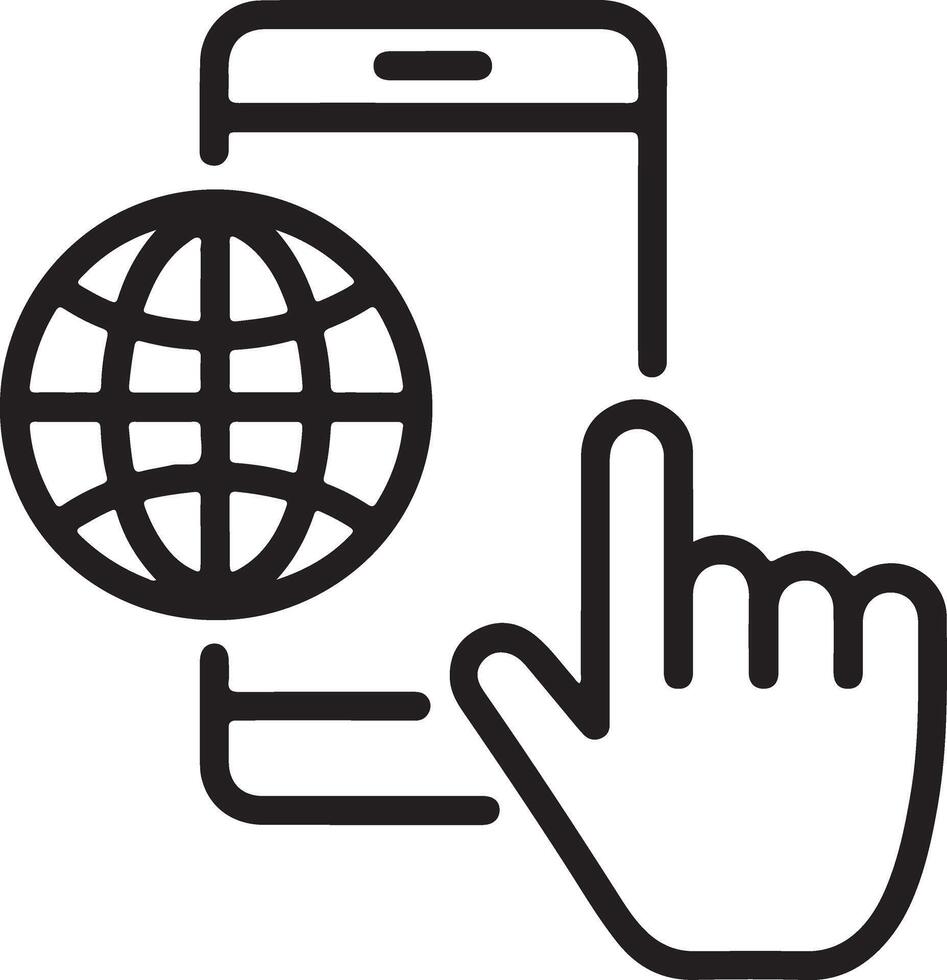 Digital hand clicking globe icon on smartphone screen representing global online connectivity vector