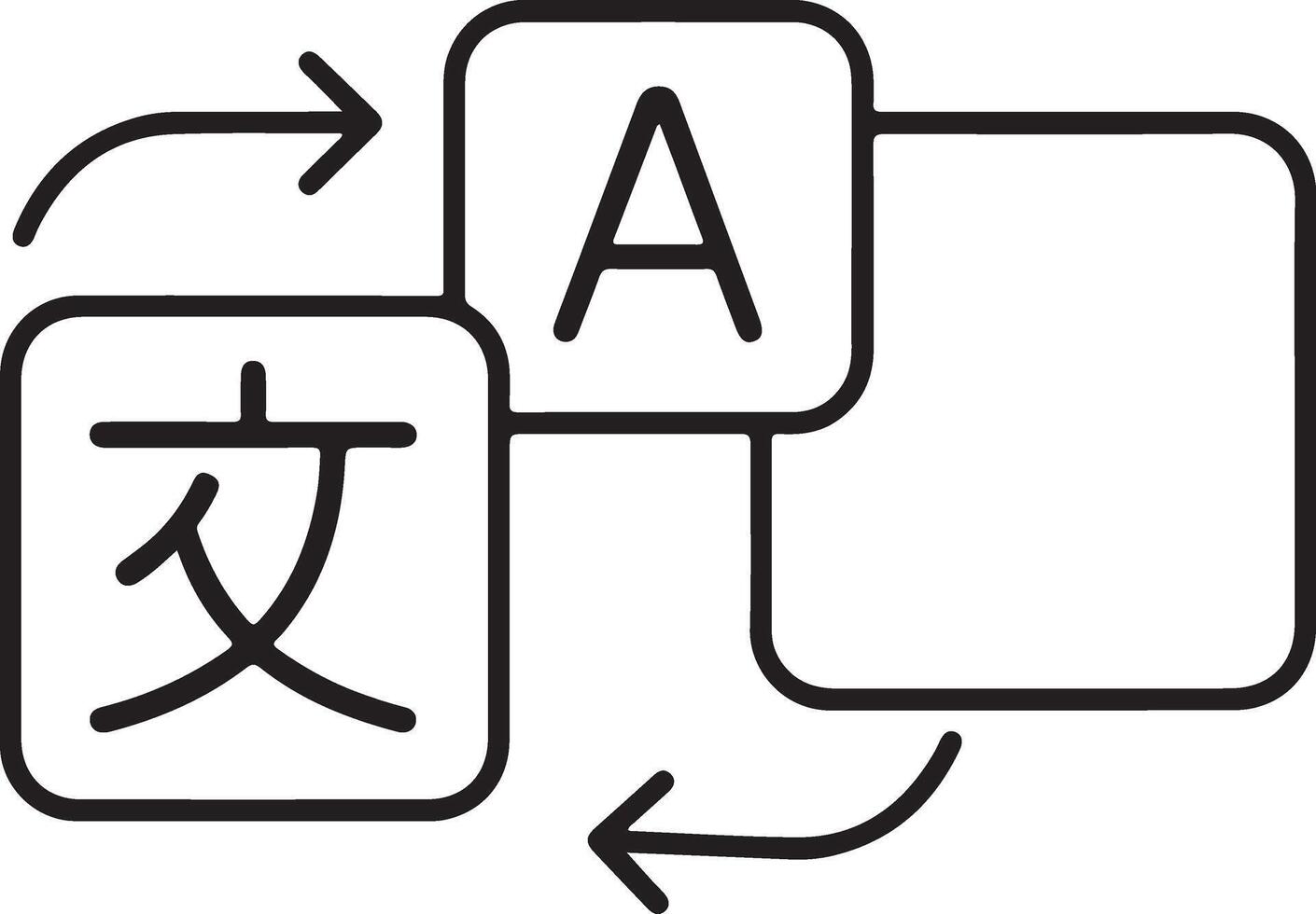 Conceptual icon representing language translation with arrows and symbols for communication and learning vector