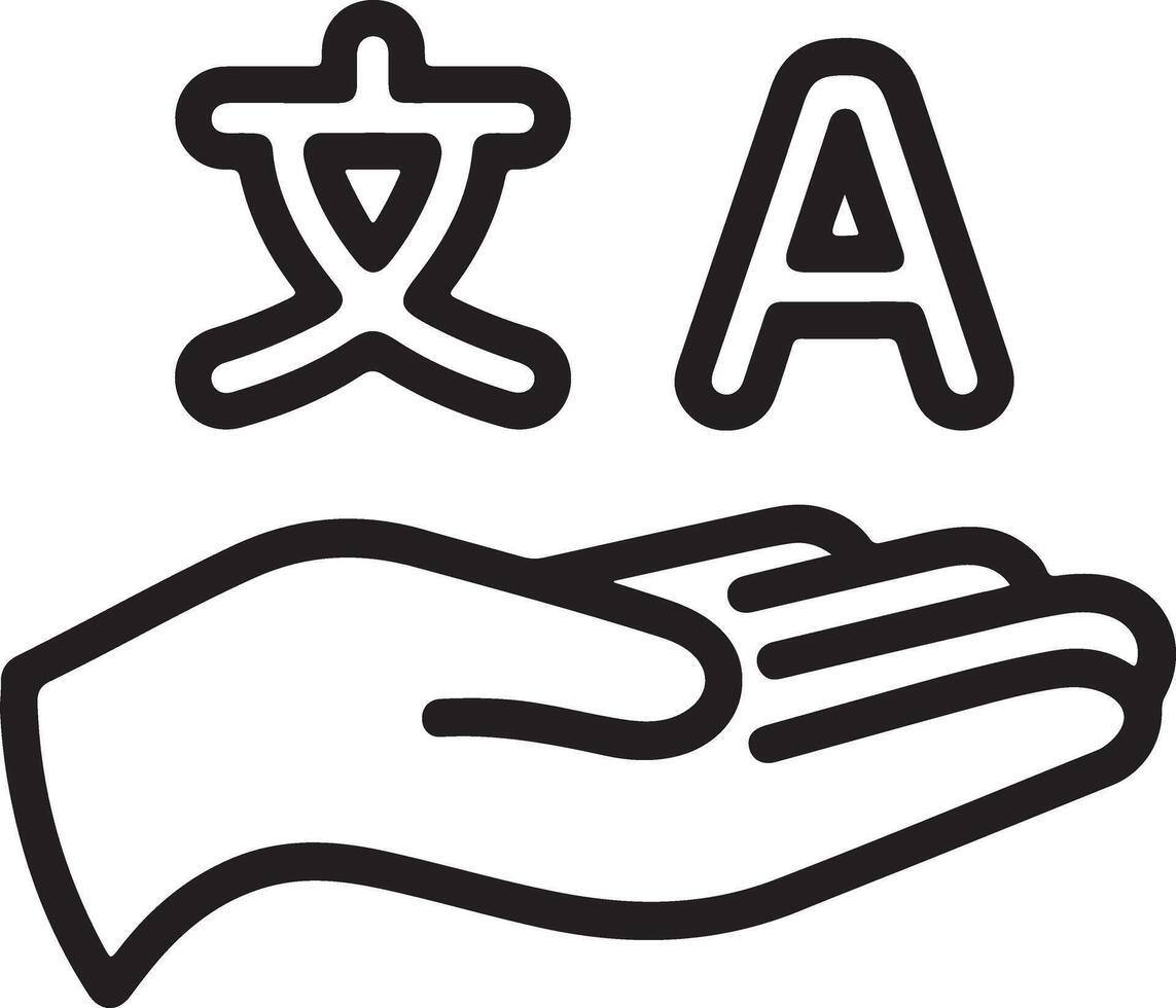 Open hand offering support for language translation and communication with text symbols vector