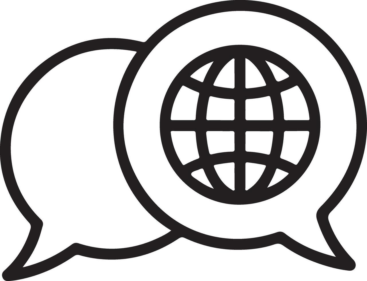 Global communication and language exchange represented by a globe inside a speech bubble icon vector